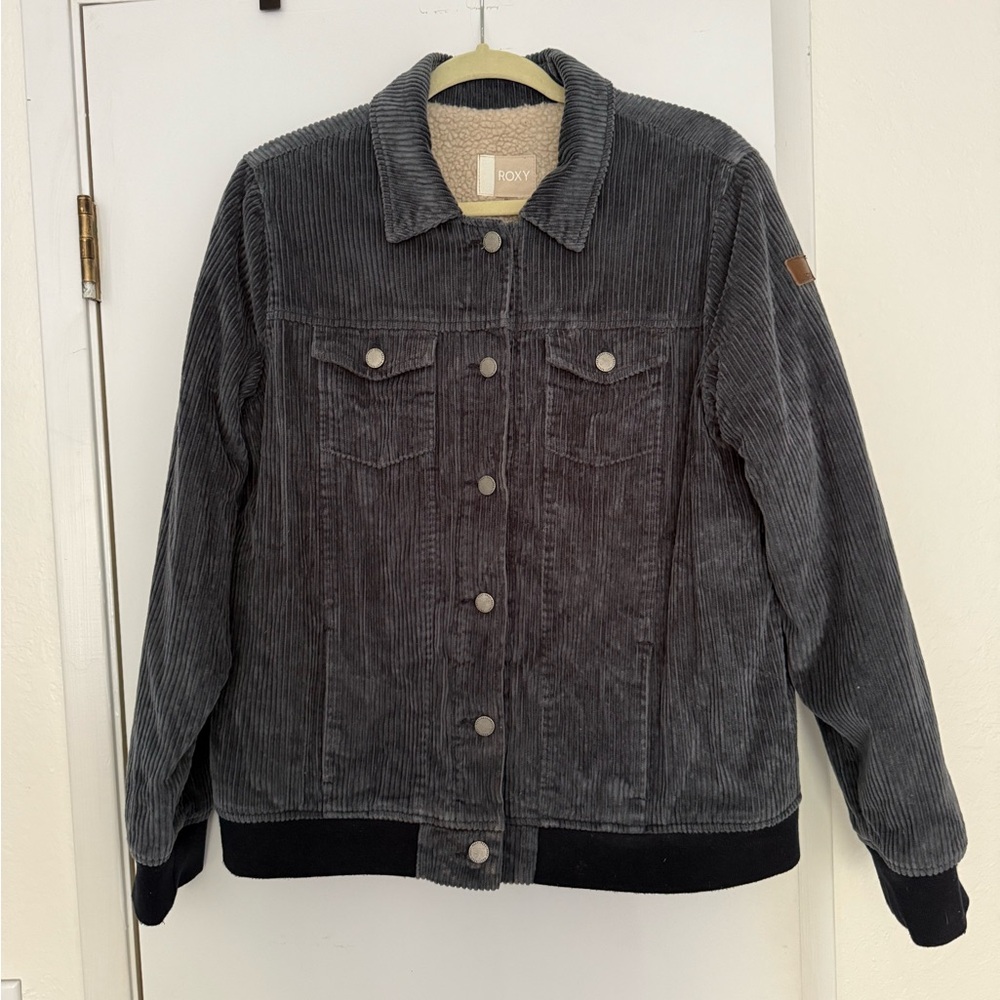 Roxy Women’s Sherpa-lined Charcoal Corduroy Jacket Size L